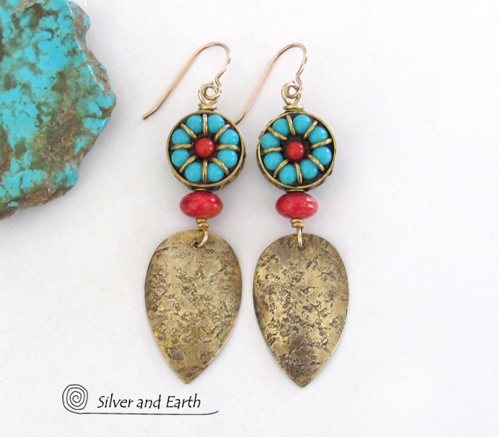 Turquoise and shop coral earrings